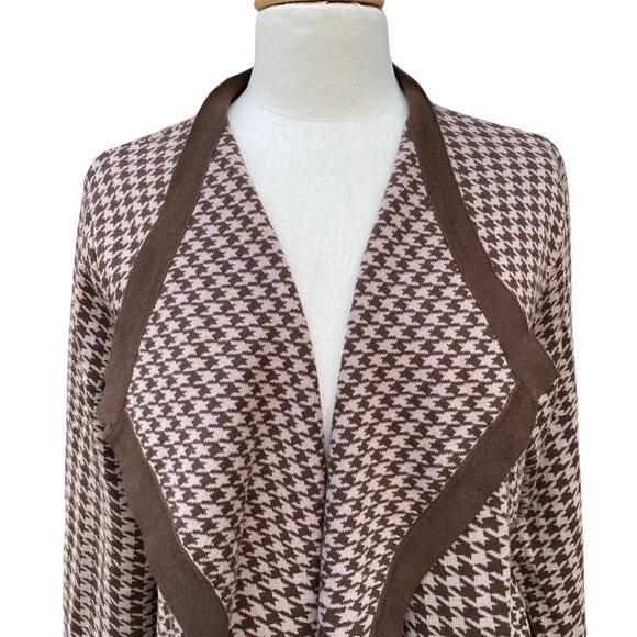 Dennis Basso Houndstooth Cardigan Brown Long Dark Academia Preppy Old Money-L - Picture 2 of 13